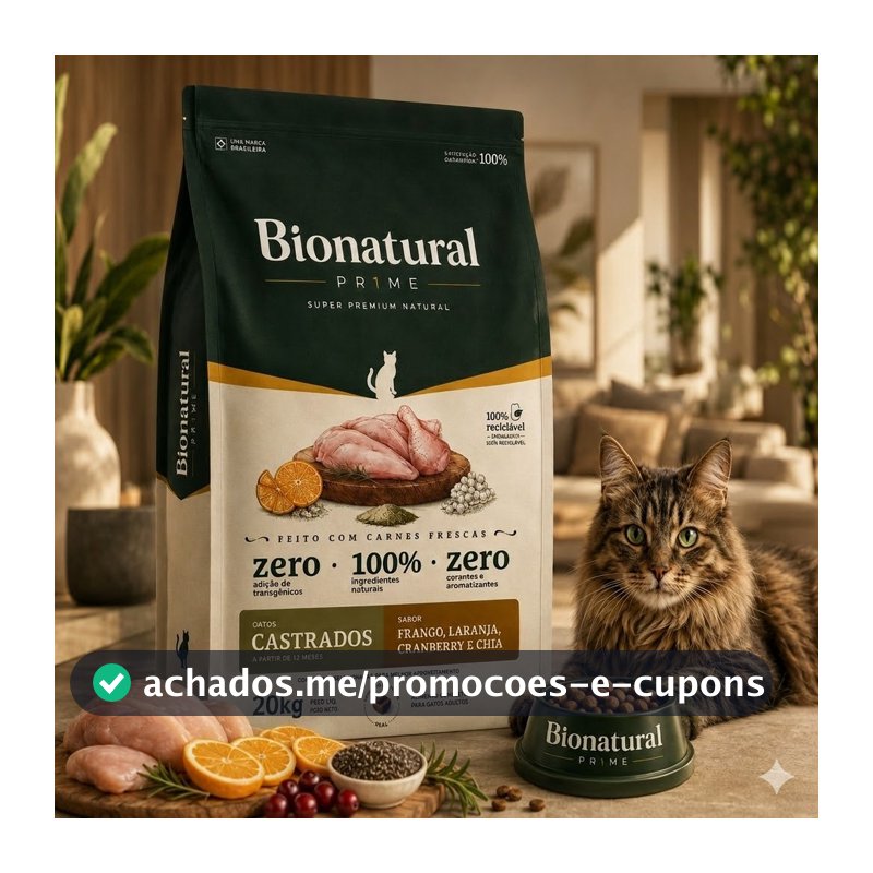 Ração Gato Bionatural Prime Gatos Castrados Frango 20kg Super Premium