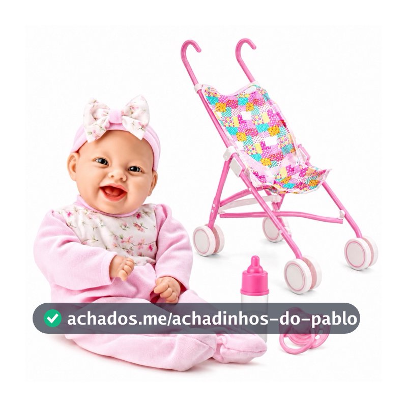 Boneca Com Chupeta Mamadeira Lola BabyRosa Menina Brinquedo Infantil Bebê Boneca Com Carrinho