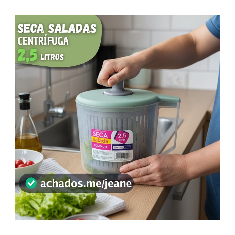 Centrífuga de Salada Manual 2,5L Secador de Verduras e Legumes Compacto Prático e Durável