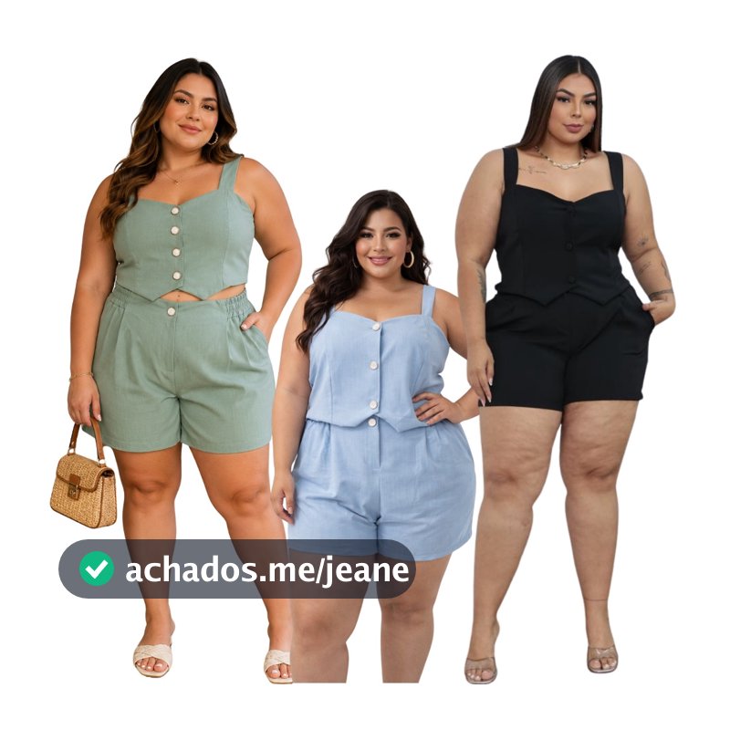 Conjunto Feminino Alfaiataria Plus Size com Bolso Look Blogueira Moda Gringa Tendência Verão 2025 Black Friday