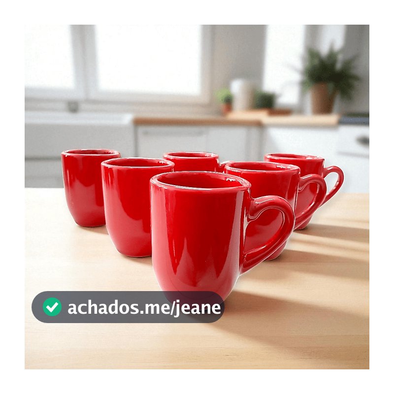 Kit 6 Xícara de Porcelana Vermelha 80ml Café Expresso Caneca Café Presente Cozinha