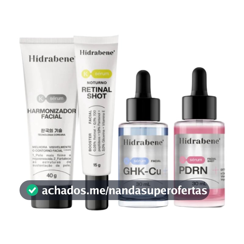 Kit Linha Coreana Hidrabene K-Sérum Harmonizador Facial + Retinal Shot + Sérum GHK-Cu + Sérum PDRN Skincare
