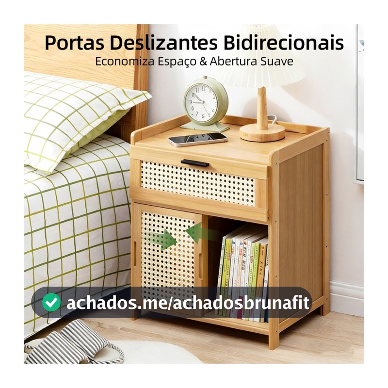 Mesa de Cabeceira Madeira Organizador Quarto Com Gaveta e Porta Estante Auxiliar Multiuso