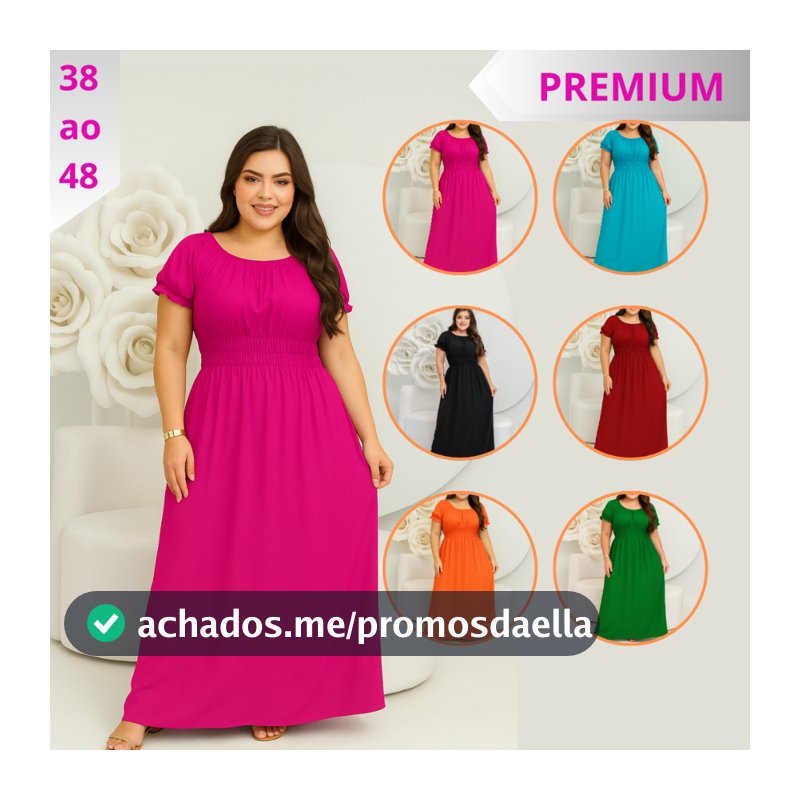 Vestido Longo Feminino Plus Size Moda Evangélica Manga Curta