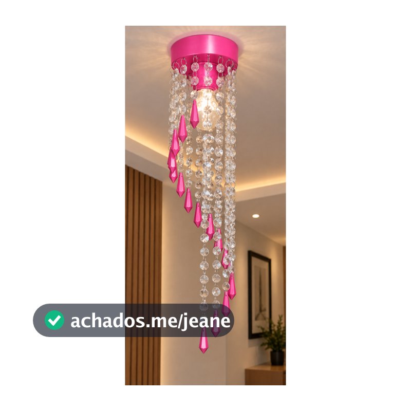 Lustre Luminária Cor de Rosa - Sala Quarto Cozinha Corredor - 40 cm de Altura