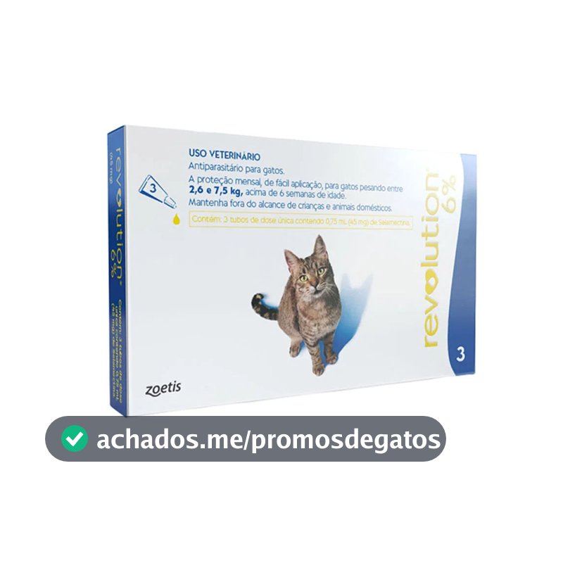 Antipulgas Revolution 6% Gatos de 2,6kg a 7,5kg 3 Pipetas