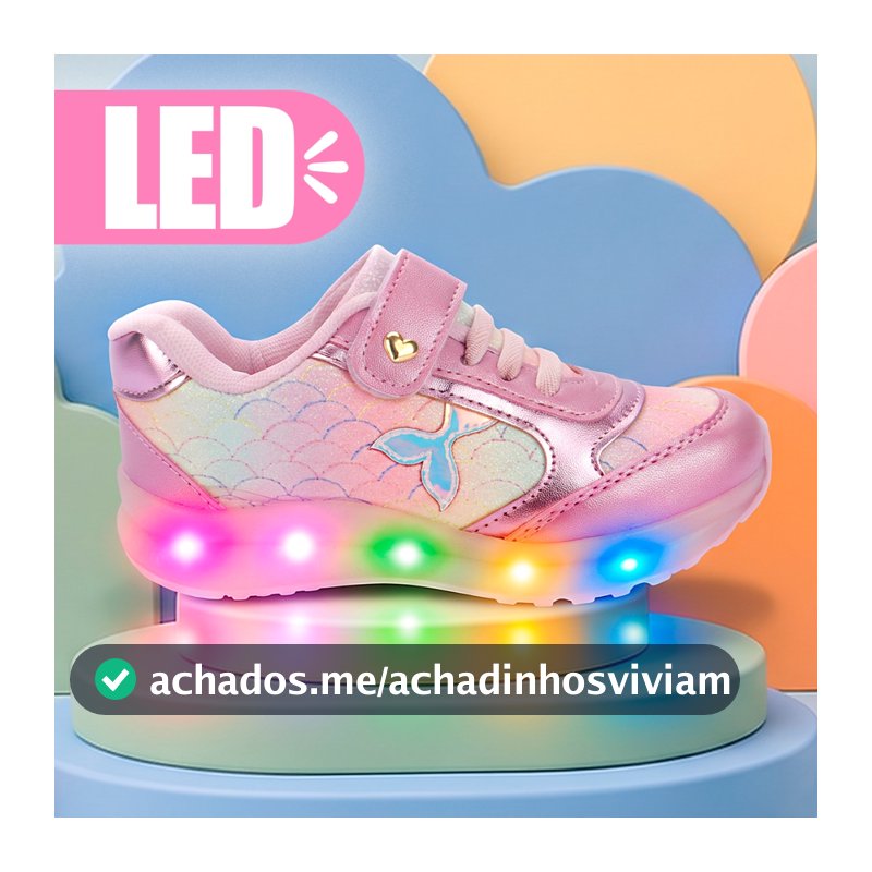 Tenis Infantil Menina Led Feminino Luz Sereia Club Happy