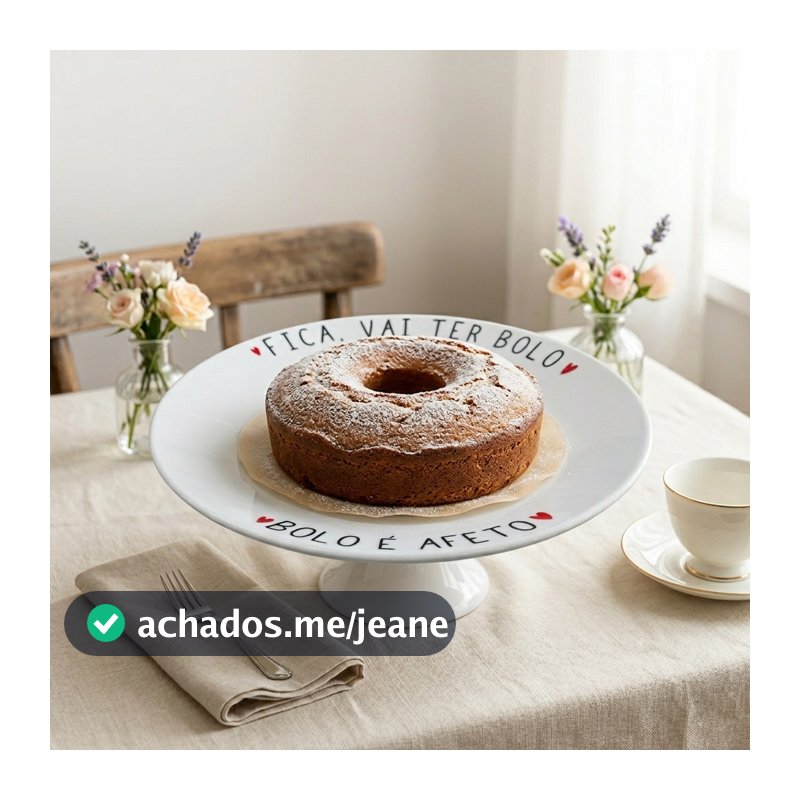 Boleira Frase Fica Vai Ter Bolo Porcelana Pedestal Decorativo Mesa Posta Presente Natal