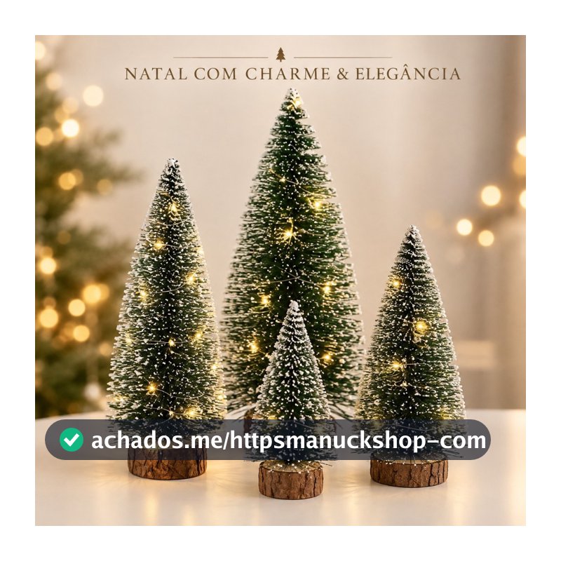Árvore de Natal Mini Nevada 15cm com Base de Madeira Decoração Natalina Mesa Casa Escritório