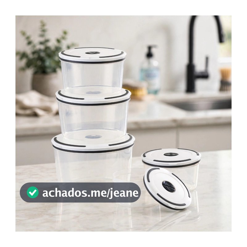 Conjunto 5 Potes Herméticos Redondos Organizador Cozinha Mantimentos Arroz Feijão Açúcar Café Temperos Grãos Despensa