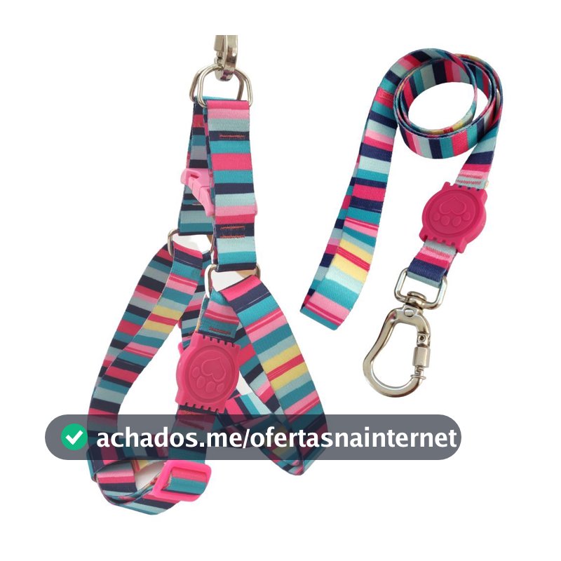 Coleira para Cachorro Peitoral Americano Pet com Guia e Trava Dupla de Segurança Rosa Adestramento