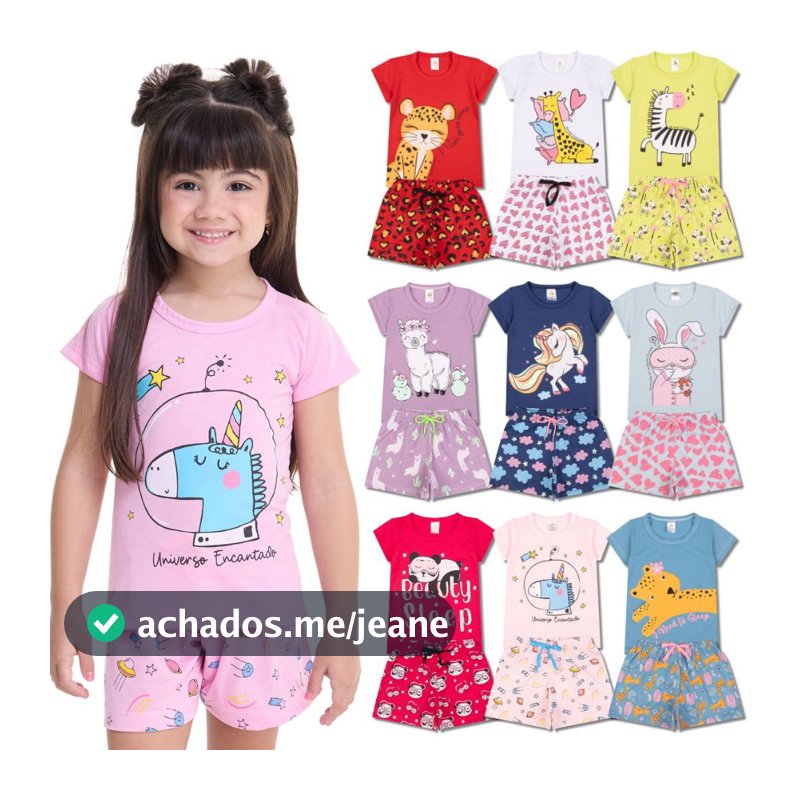 Kit 6 Peças de Pijamas Infantis para Meninas Confortáveis e Cheios de Estilo - 3 Pijamas para Menina