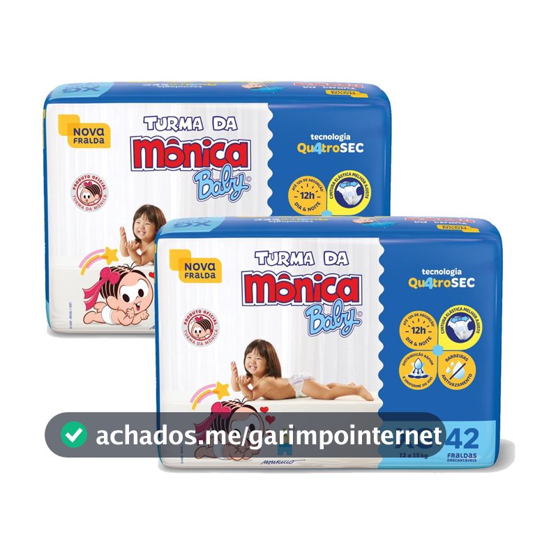 Kit 2 Fraldas Turma da Mônica Baby Mega XG com 42un cada