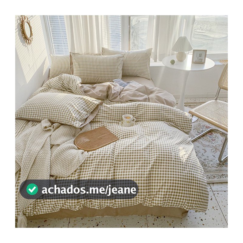 Conjunto DANSUNREVE De Lençol Xadrez Confortável Cáqui Verde Rosa Pequena Treliça Quarto De Solteiro/queen