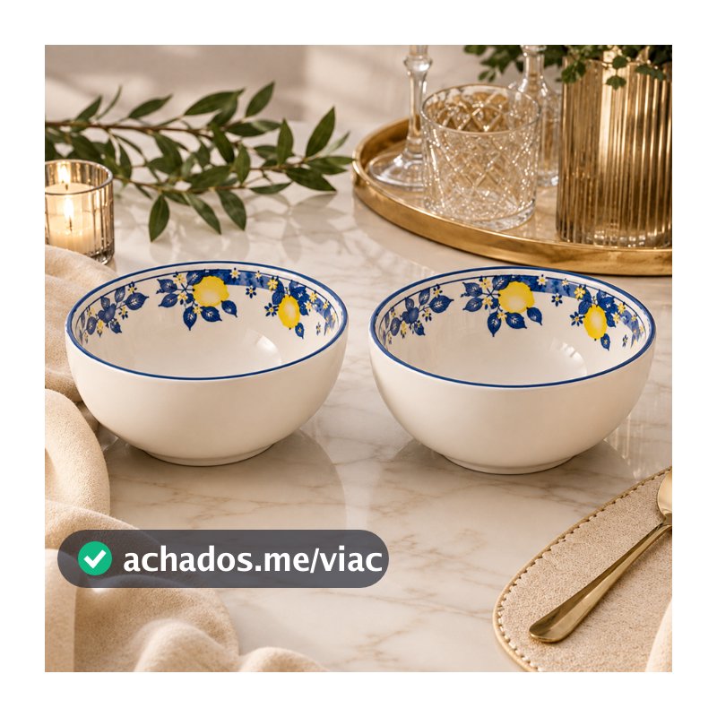 Bowl Cerâmica 400ml Sicília Limão Siciliano Tigela Sobremesa Salada Sopa Caldo Cumbuca Cozinha