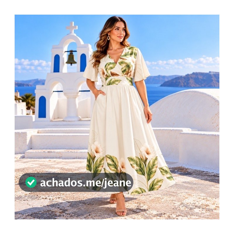 Vestido Longo Feminino Estampado Floral Manga 3/4 Elegante Premium Confortável.