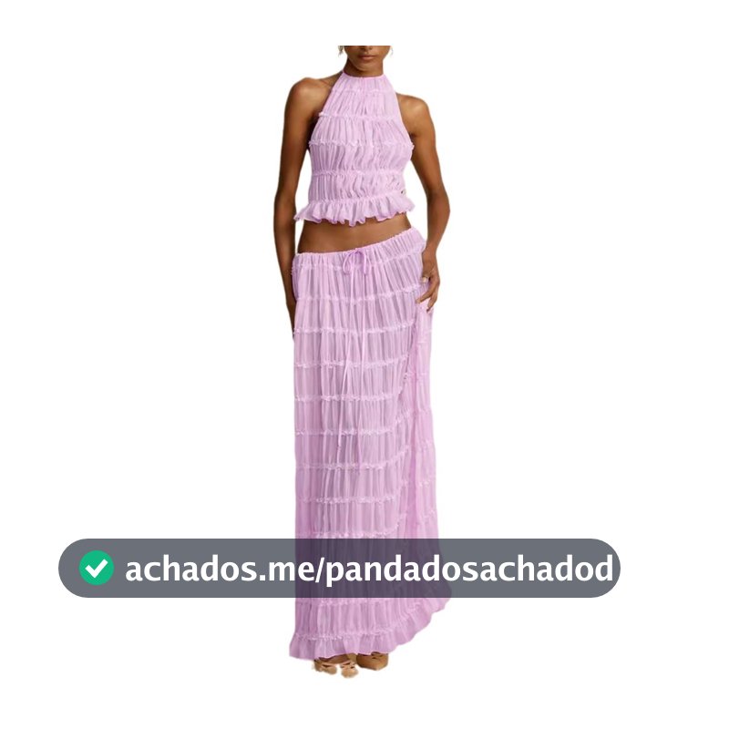 Conjunto Feminino De Renda Sexy Com Gola Halter E Saia Longa De Chiffon , Vestido Chique Retrô Elegante Sem Mangas