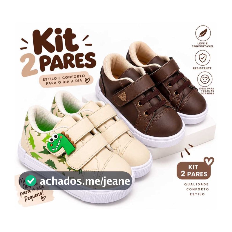KIT 2 PARES TENIS MENINOS CONFORTAVEIS E ESTILOSOS DINO