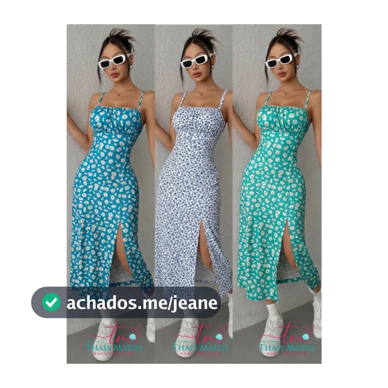 Vestido Justo de Comprimento Médio com Fenda Lateral e Estampa Floral Miúda, Primavera/Verão