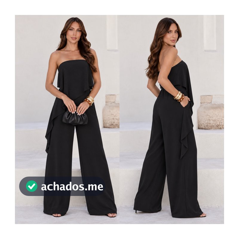 Macacão Feminino Longo Pantalona Elegante Premium Assimétrico Duna Tomara Que Caia Solto Alfaiataria Social Moda Casual