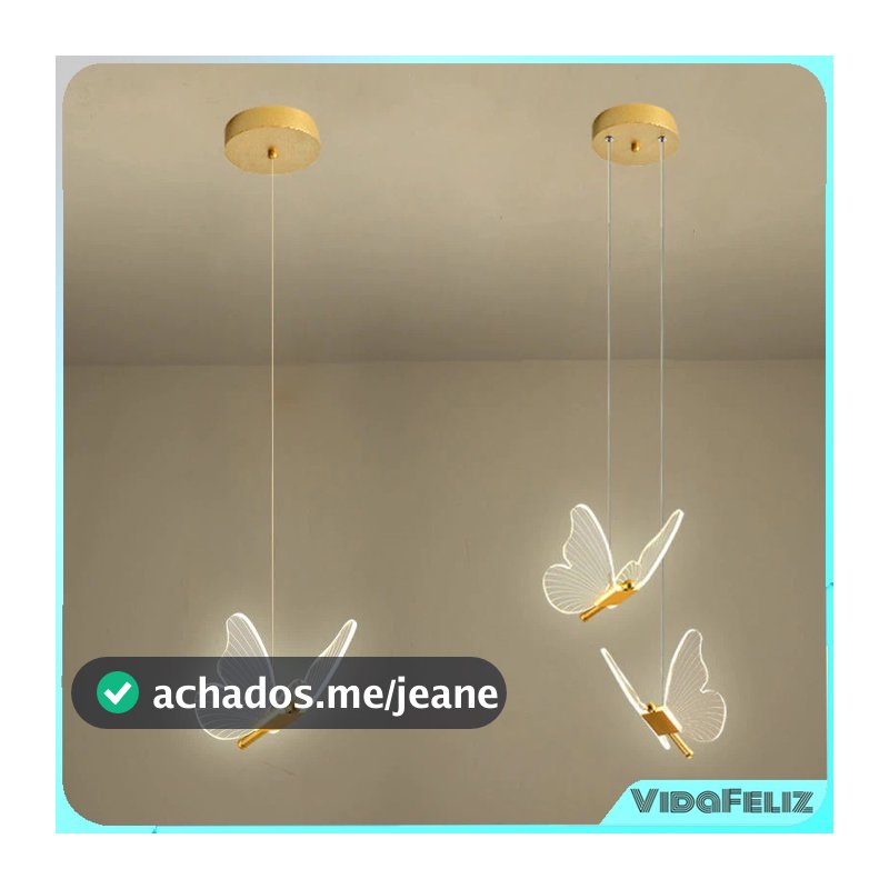 Lustre de Borboleta Dourada com Luz LED de 3 Cores – Abajur de Teto para Quarto, Luz Decorativa com Bivolt