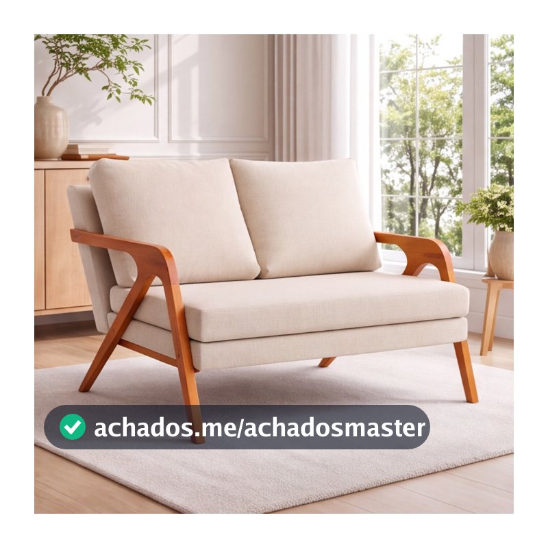Poltrona Namoradeira Estofada Tecido Em Linho Premium Pés Em Madeira Maciça Resistente Compacto Design Moderno