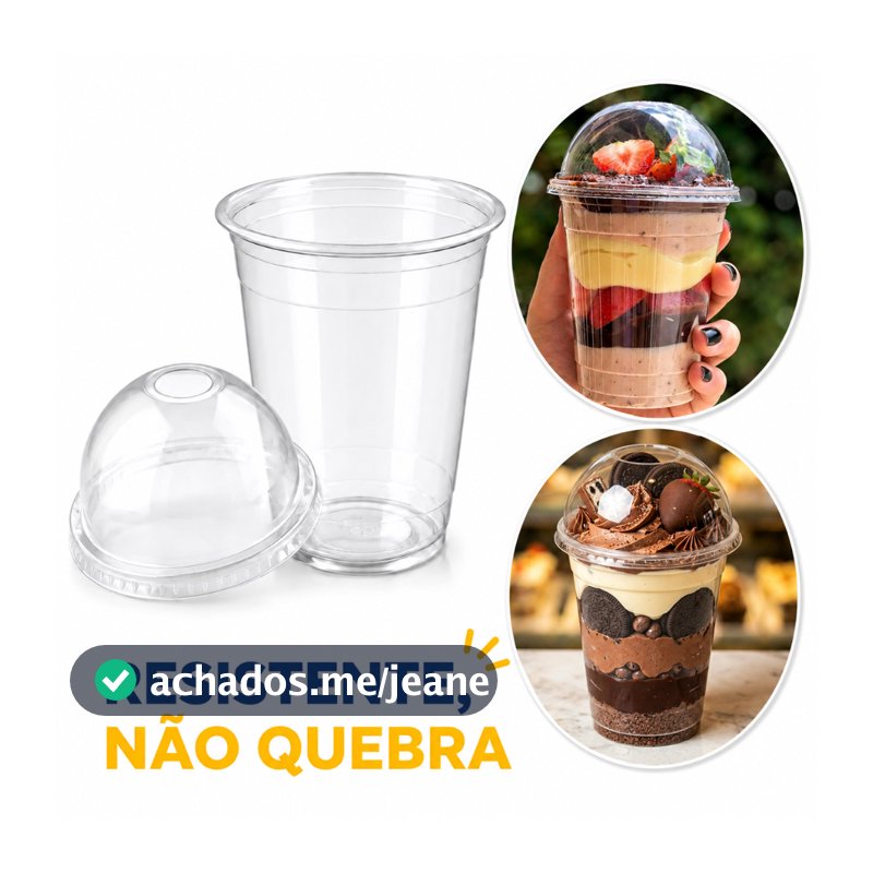 Kit 50 Copo Pet Transparente 470 ML C/ Tampa Bolha S/Furo e C/Furo Copo Descartável Forte Copo Açai MilkShake Talge
