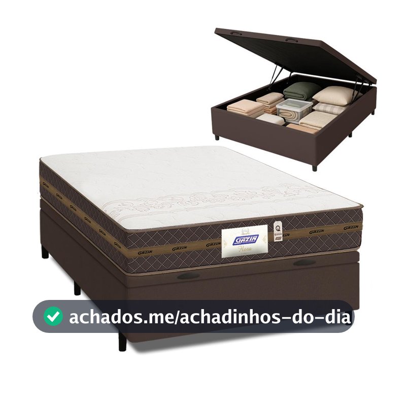 Cama Box Baú Casal Colchão Molas Flora Marrom / Branco 138x188x63cm