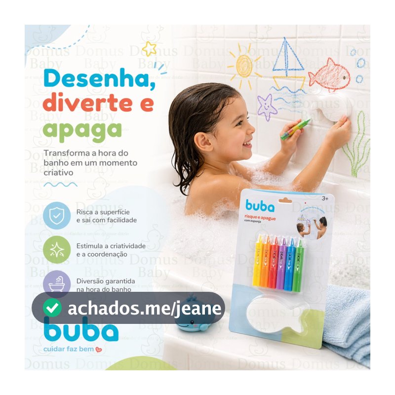 Brinquedo Criativo Infantil Buba para Banho Risque e Apague com Esponja