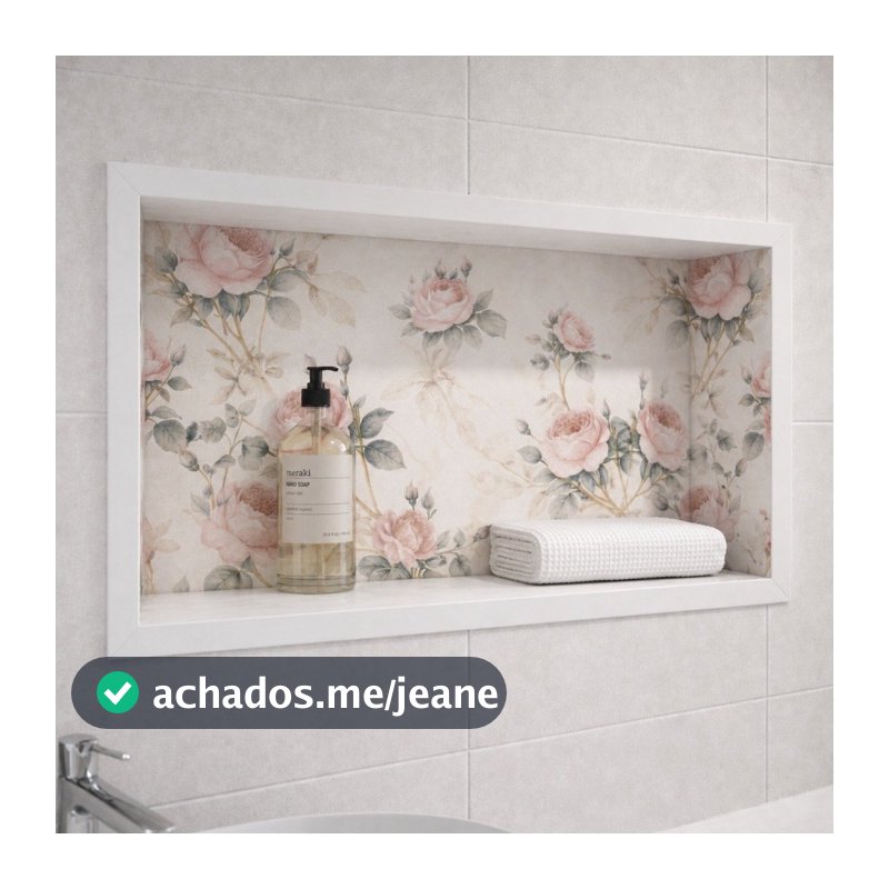 Nicho de Porcelanato Acetinado Exclusivo Floral Rosas Vintage 61x30 cm – Banheiro Elegante Premium