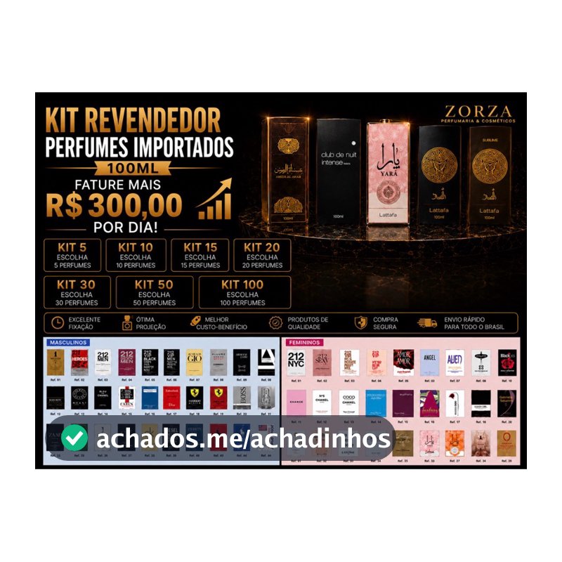 KIT REVENDEDOR MONTE SEU PEDIDO 15,20,30,50 PERFUMES 100ML