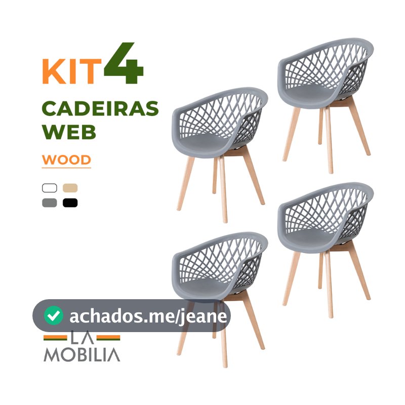 Kit 4 Cadeiras Web Wood Polipropileno Sala de Estar e Escritório