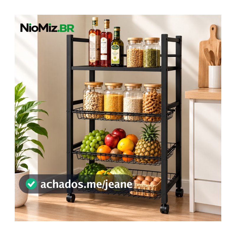 Carrinho Organizador para Cozinha 3 e 4 Andares com Rodinhas Aço Carbono para Temperos Frutas e Utensílios