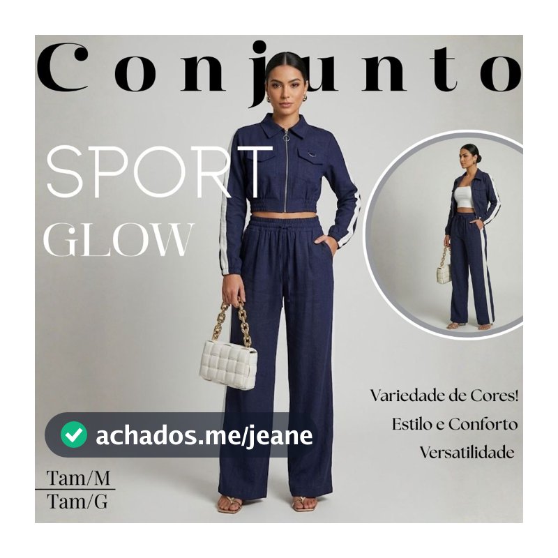 Conjunto Feminino Sport Glow Casaco Cropped Manga Longa e Calça Pantalona em Marrant Sensorial Premium