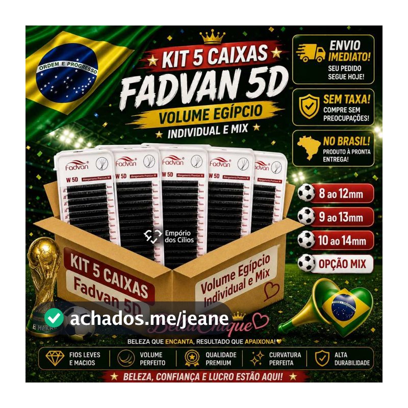 Kit 5 Cílios W 5D FADVAN Volume Egípcio Volume Brasileiro Egípcio Alongamento Extensão Cilios Me