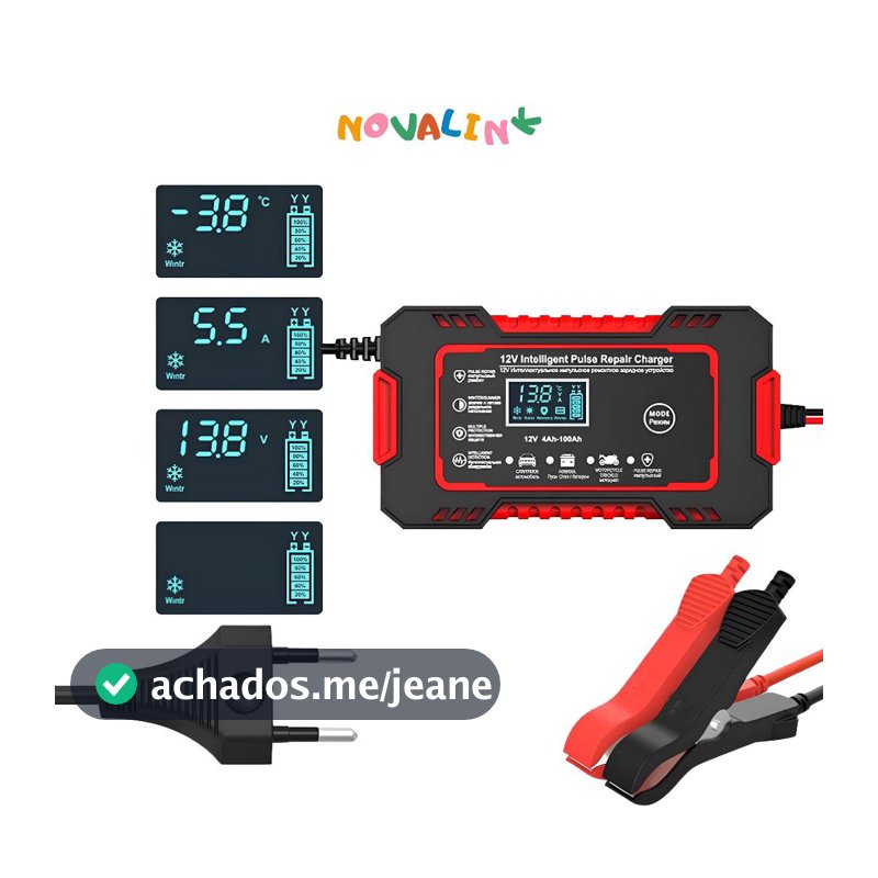 Carregador de bateria automotivo inteligente 12V com Display Digital Automático Energia Reparação Puls