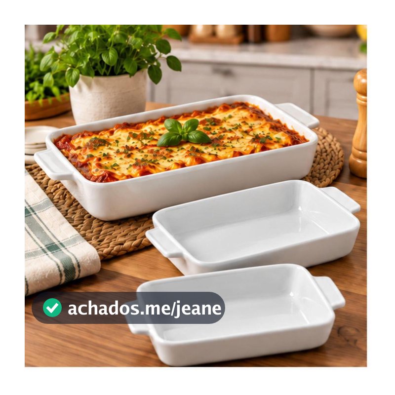 Conjunto 3 Refratários Retangulares de Porcelana Branca com Alças Basic Lyor