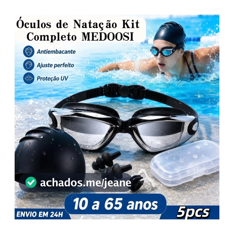 MEDOOSI Kit Natação Antiembaçante para Adulto e Infantil | Óculos + Touca Silicone + Tampões Auriculares + Narizeira