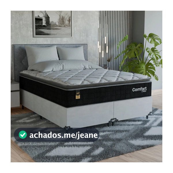 Cama Box Queen + Colchão Comfort Class Pillow Top 158x198cm  Preto/suede Branco