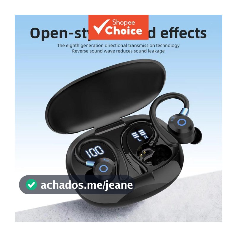 Fones de Ouvido Bnixry K09 TWS Sem Fio com Gancho, HiFi Estéreo, Dois Microfones ENC Cancelamento de Ruído, 40H de