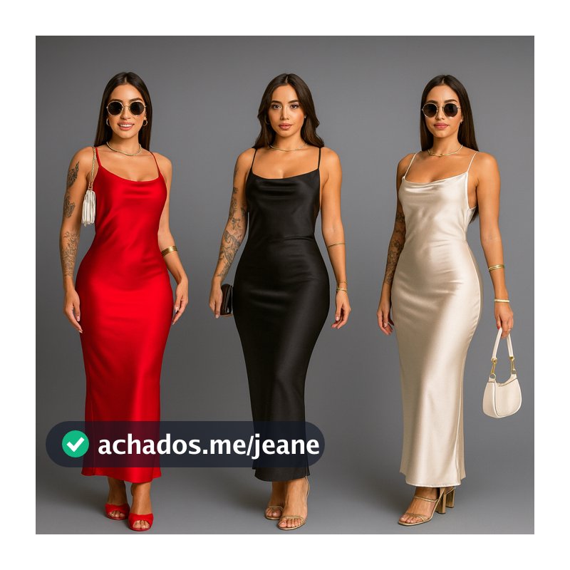 Vestido Mídi Feminino Cetim - Moda Elegante Alça Fina Regulável Tendência Elegancia 2,0