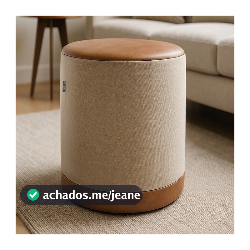 Puff Redondo Decorativo Corino Linho Alta Qualidade P/ Quarto Premium Luxo Resistente Estofado Pufe