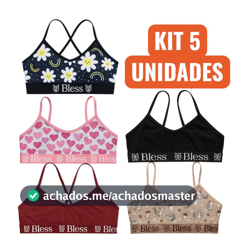 Kit 5 Top Juvenil Algodão Elástico Exposto Cores Variadas Infantil