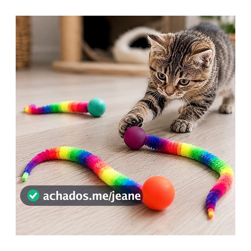 Kit com 3 Bolinhas Saltitantes para Gatos, Brinquedo Interativo com Cauda Arco-Íris LR-0344