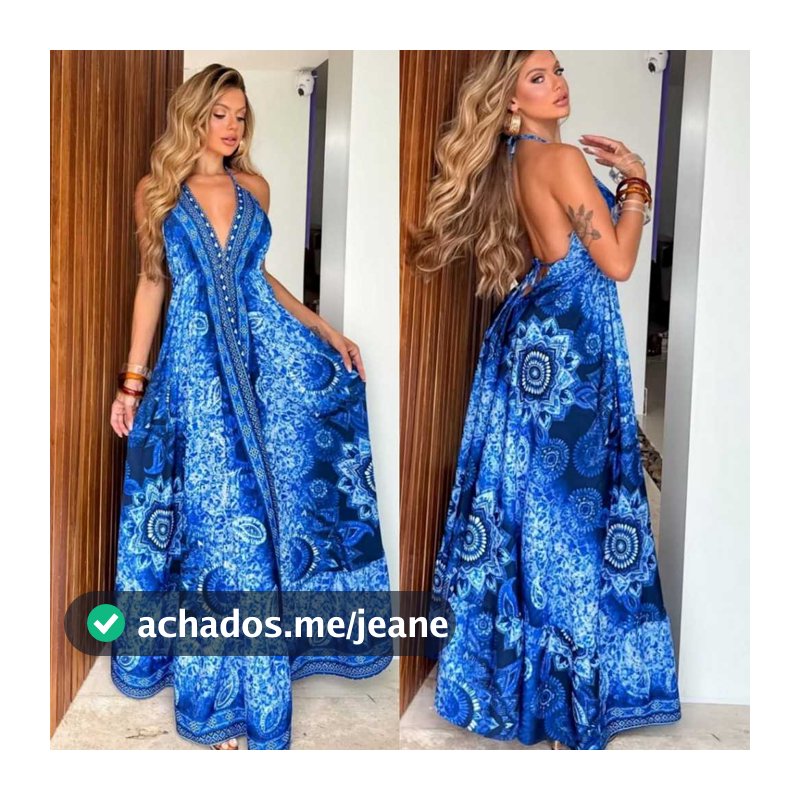 Vestido Indiano longo ESTAMPADO LONGO FRENTE Única e costa Nua, ELEGANTE