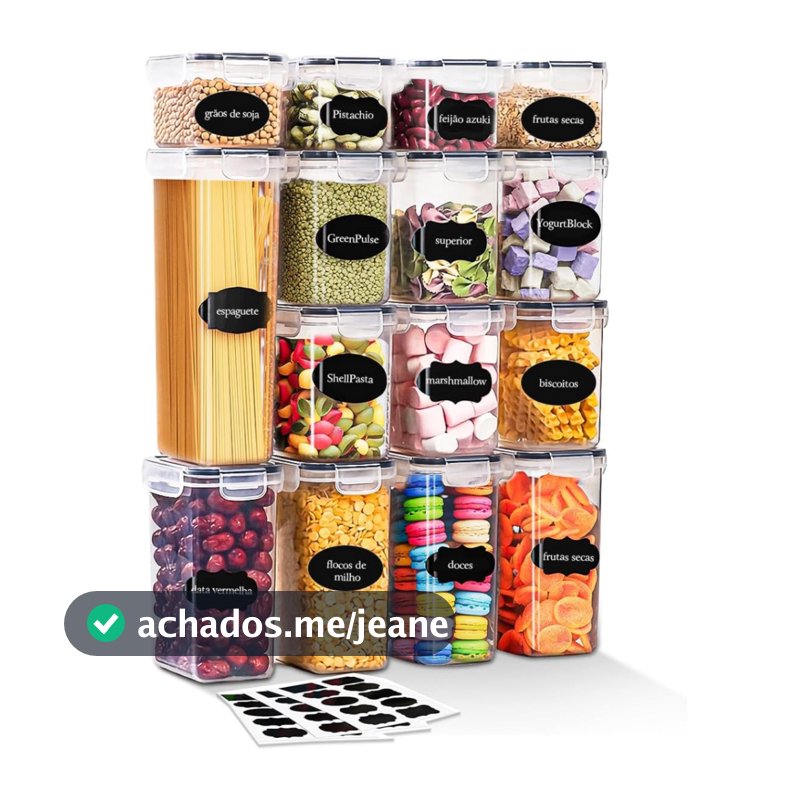 Kit 15 Potes Herméticos Quadrados Porta Mantimentos | Organizador de Armário e Despensa