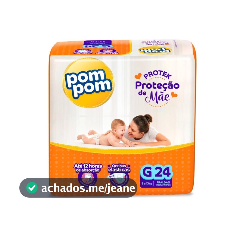 Fralda Pom Pom Protek Proteção de Mãe Jumbo G com 24un