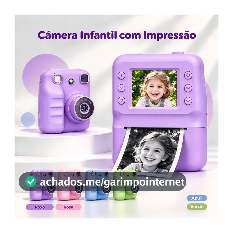 Câmera Infantil de Impressão Instantânea Térmica Recarregável Brinquedo Digital para Meninos e Meninas