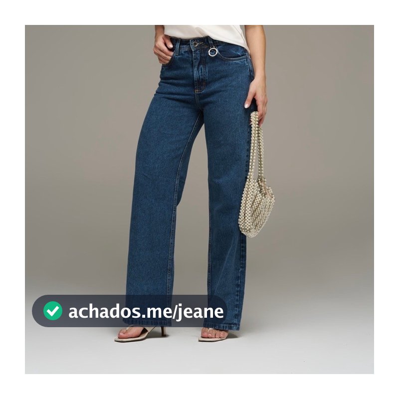 Calça Jeans Feminina Wide Leg Cintura Alta Perna Larga Modelagem Reta Confortável Azul Lavagem Moderna Casual Dia a Dia
