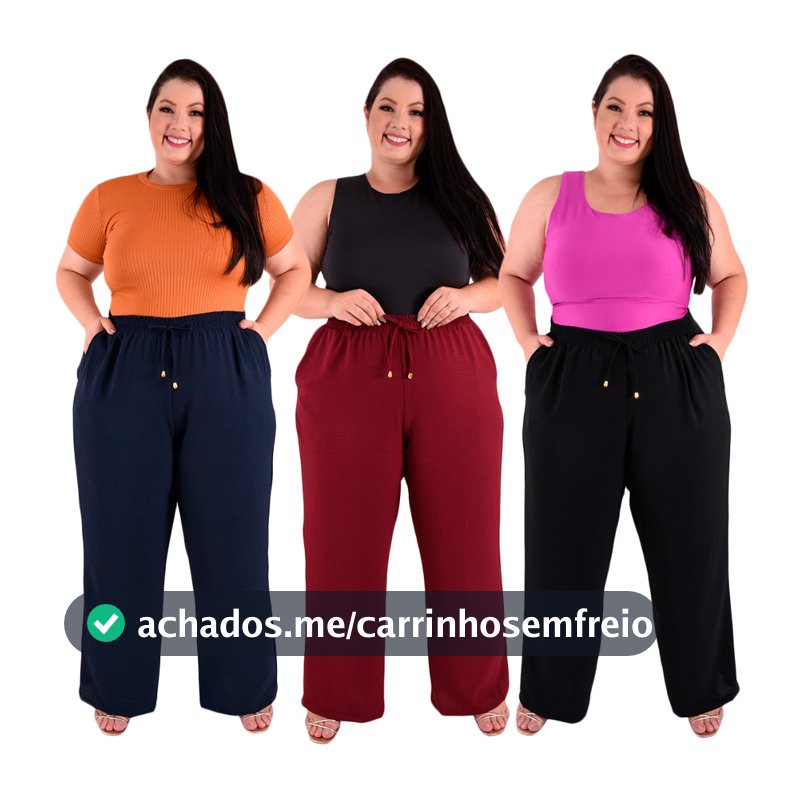 Calça Pantalona Plus SIze Feminina Cintura Alta Dunas Tendencia